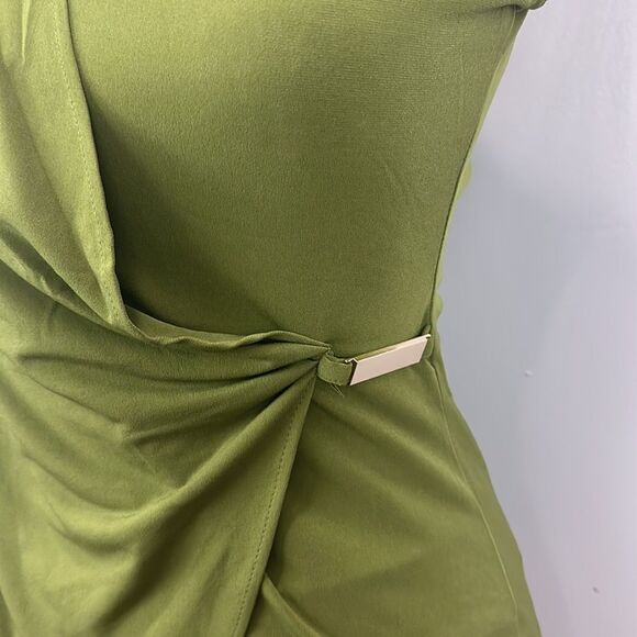 Carmen Marc Valvo Sz XS  Draped Crossover Knit Top OLIVE GREEN  B37 - Picture 5 of 8